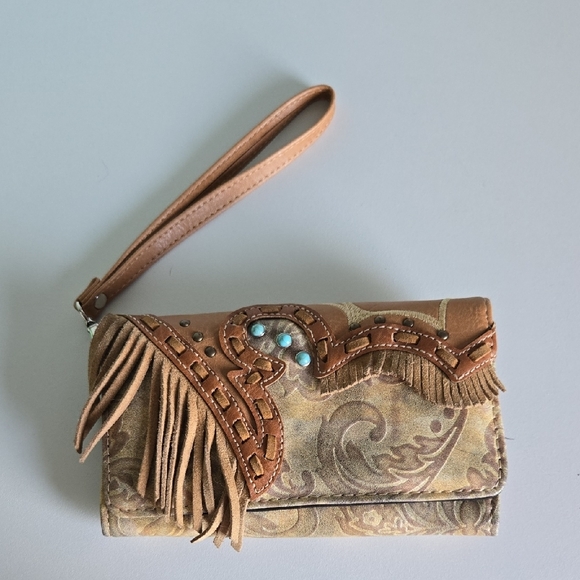 Boho-Western Tan and Brown Women's Clutch - Picture 2 of 9